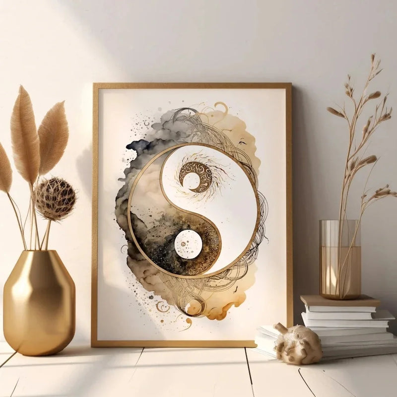 impression toile arbre de vie nordique et bouddha art mural spirituel