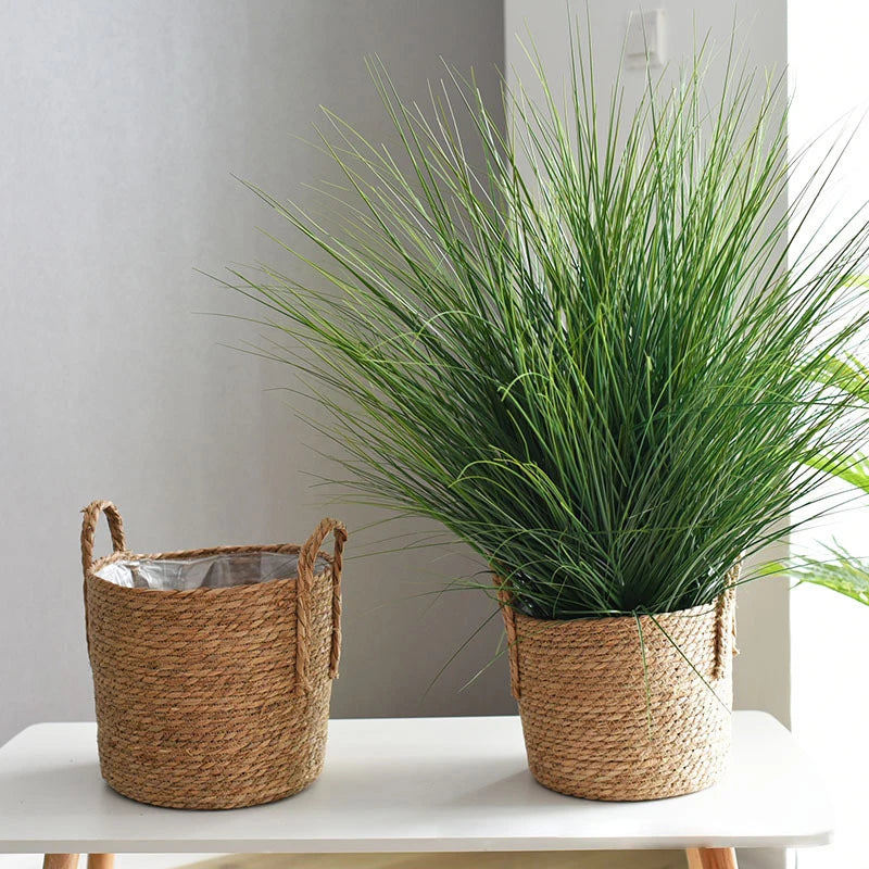 panier tissé à la main en paille pour plantes et linge