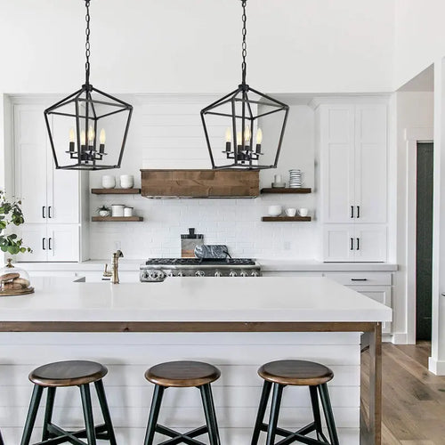 Minimalist retro black farmhouse chandelier for restaurant, kitchen, corridor and bedroom - vue 4 sur 7