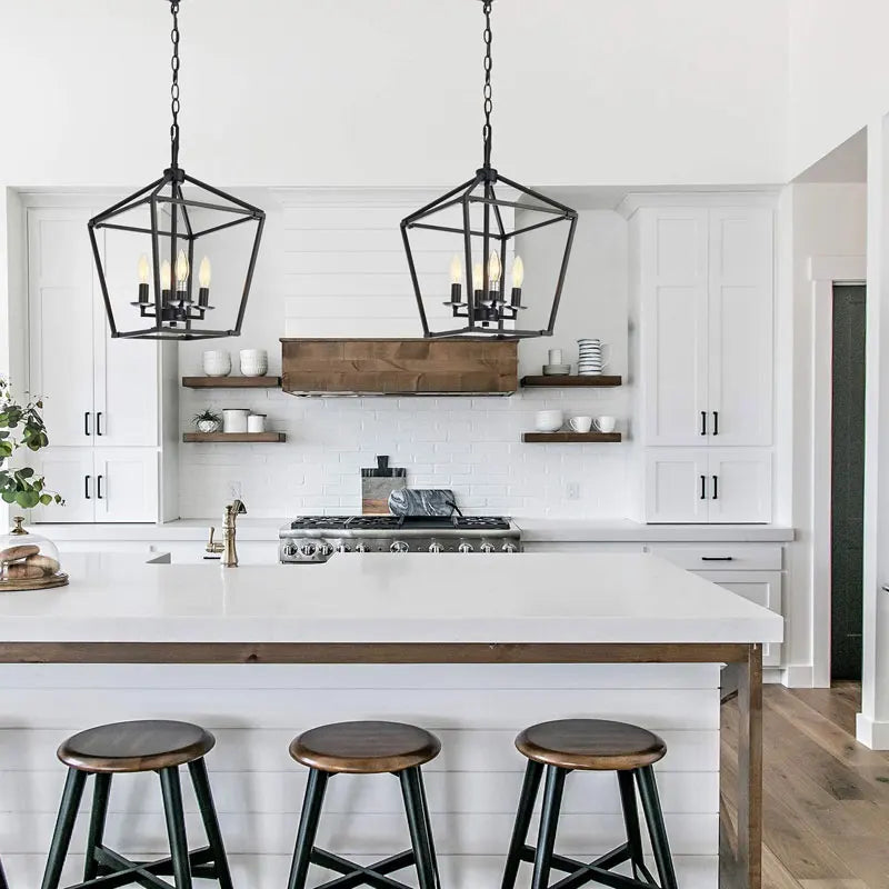 Minimalist retro black farmhouse chandelier for restaurant, kitchen, corridor and bedroom - vue 4 sur 7