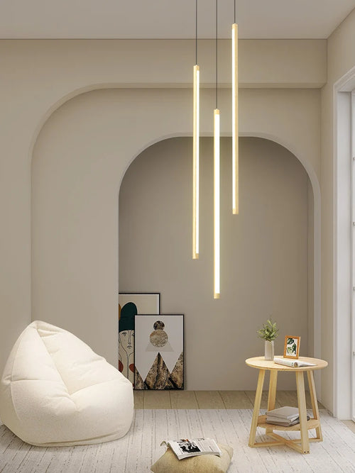 Nordic wood grain duplex rotating minimalist LED chandelier - vue 6 sur 14