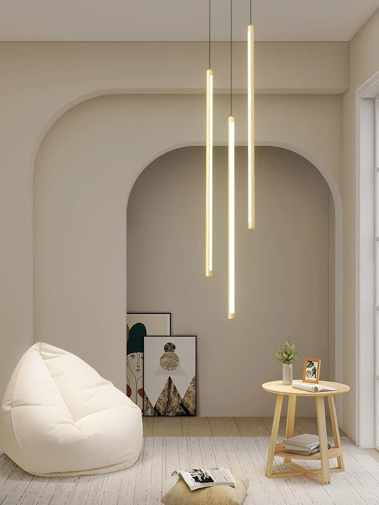 Nordic wood grain duplex rotating minimalist LED chandelier - vue 5 sur 14