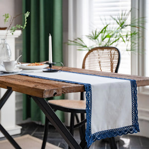 Blue and white porcelain style striped table runner