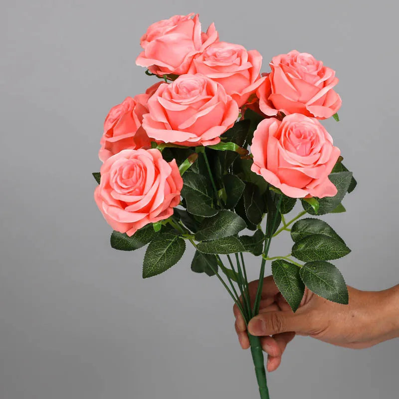 bouquet de roses artificielles en soie pour décoration intérieure - vue 8 sur 15