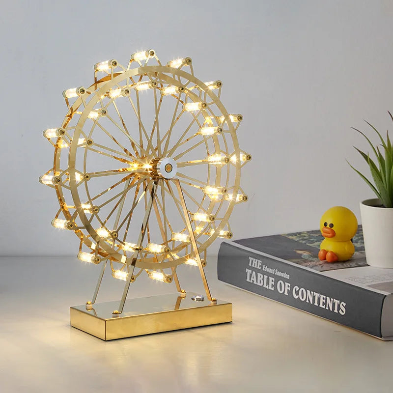 lampe de table rotative led grande roue en acier inoxydable