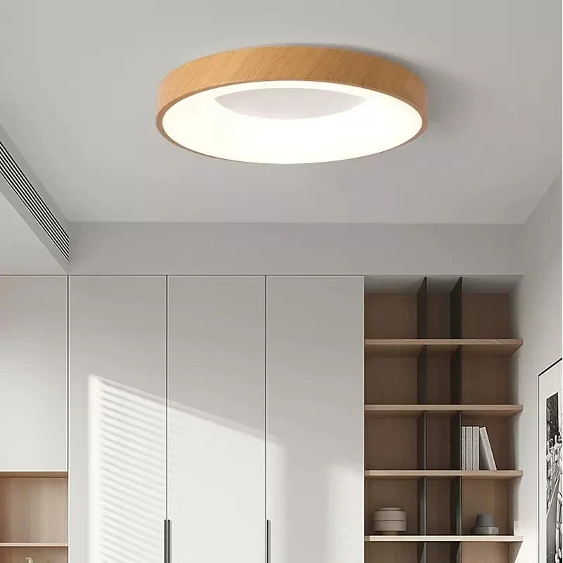 plafonnier chinois Ultra-mince rond en Grain de bois