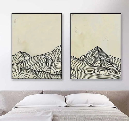 Minimalist Sun Mountain Line Abstract Wall Art, Nordic Posters Prints, Minimalist Picture, Canvas Painting, Room Decoration, Set 3 - vue 4 sur 10