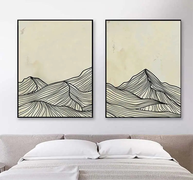 Minimalist Sun Mountain Line Abstract Wall Art, Nordic Posters Prints, Minimalist Image, Canvas Painting, Room Decoration, Set 3 - vue 4 sur 7