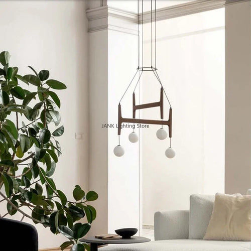 Italian Porada ASTRA wooden pendant light retro multi-head minimalist restaurant living room LED chandelier indoor lamp - vue 4 sur 9