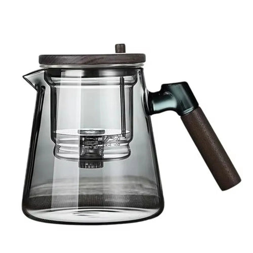 Theiere verre pression kungfu paresseux poignee bois infuseur