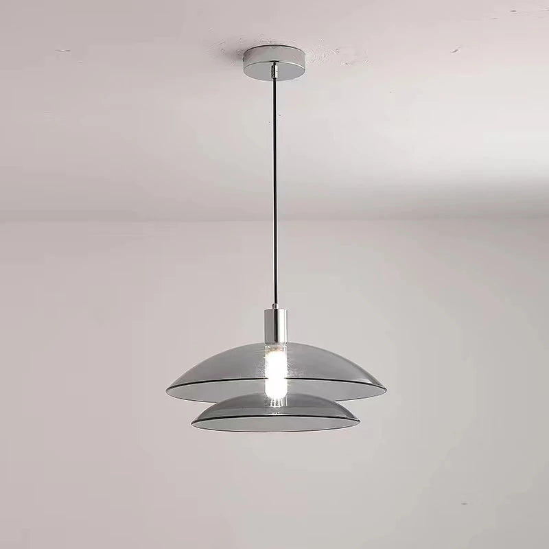 suspension en verre à double couche moderne en métal chromé - vue 4 sur 8