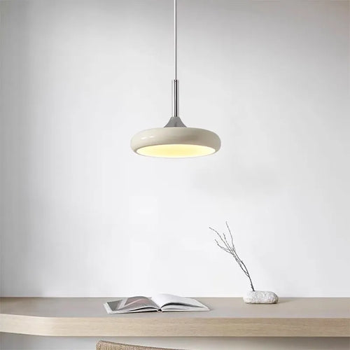 Modern minimalist white disc LED pendant light - vue 5 sur 9