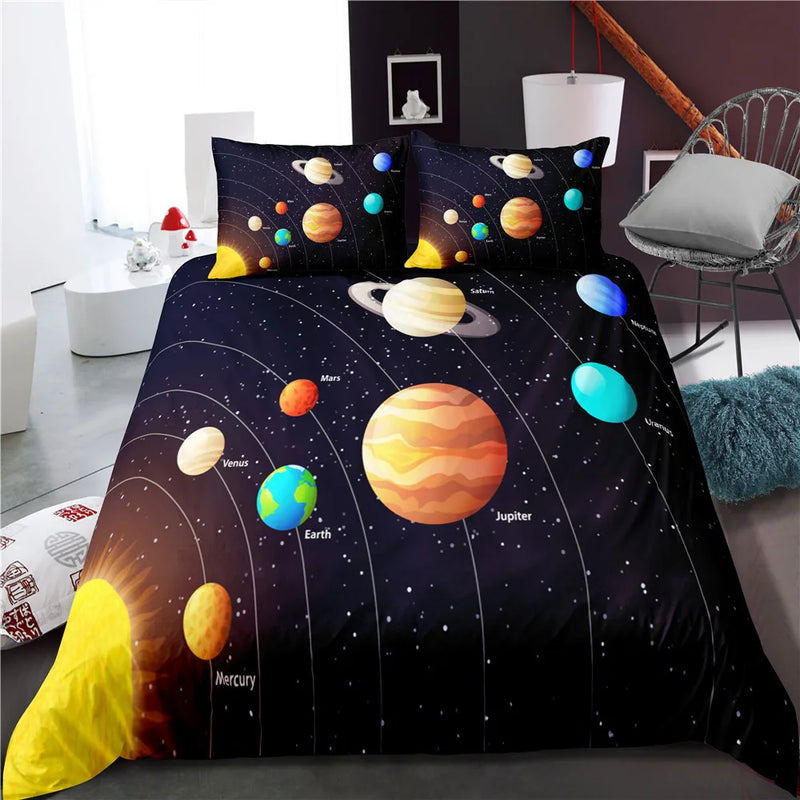 housse de couette système solaire pour enfants espace galaxie planètes