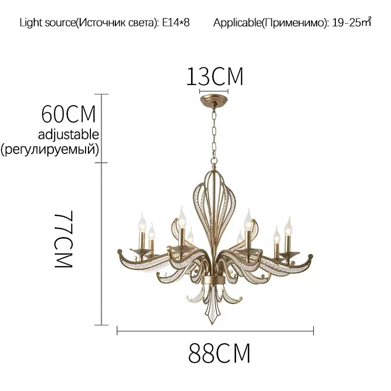 American retro crystal chandelier, French creative candle design, bedroom, living room, study, interior decoration lamp - vue 7 sur 9