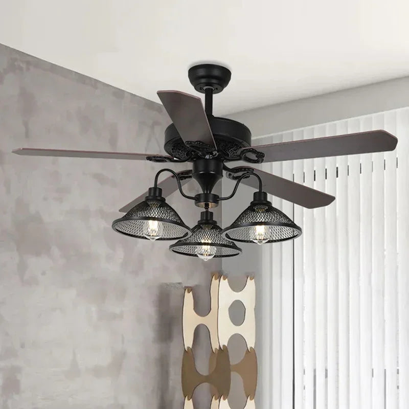 ventilateur industriel avec lumière et télécommande rétro 3 lumières - vue 4 sur 6