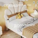 Youth Bed, Upholstered Bed, Skin-friendly Velvet Fabric, With Solid Flower-shaped Headboard and Slatted Frame, 90 x 200 cm