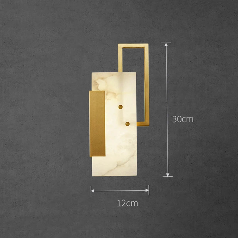 applique murale led luxueuse en marbre naturel et cuivre doré - vue 5 sur 7