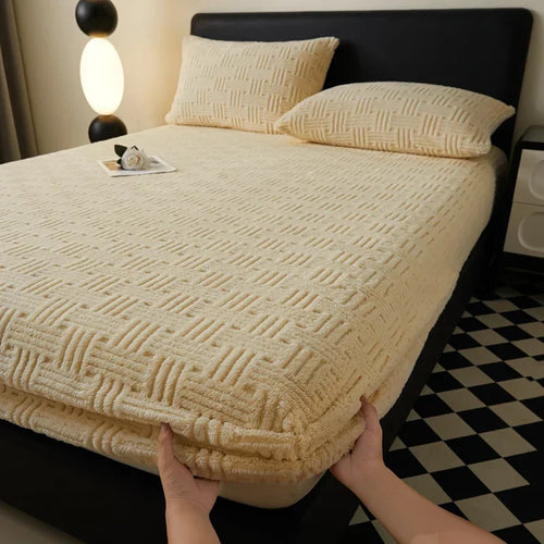 Plush Mattress Cover For Bed,stretch Soft Material Fitted Sheet, Keep Warm,dust Protector,machine Washable 90X200,180X200 - vue 13 sur 20
