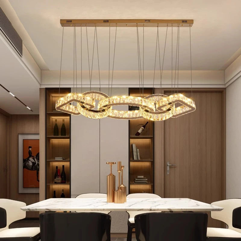 Lustre design cristal doré moderne pour salle à manger éclairage intérieur - vue 3 sur 8