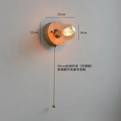 Vintage walnut wall light with switch and pull cord