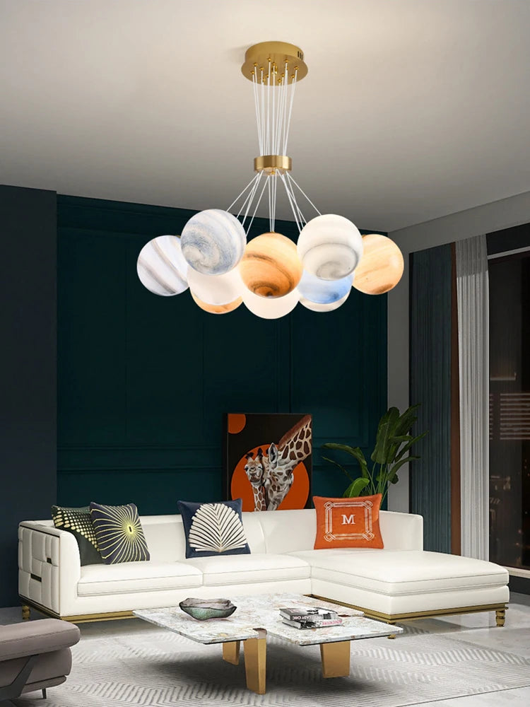 lustre sphérique planète led moderne réglable en hauteur pour décoration - vue 7 sur 19