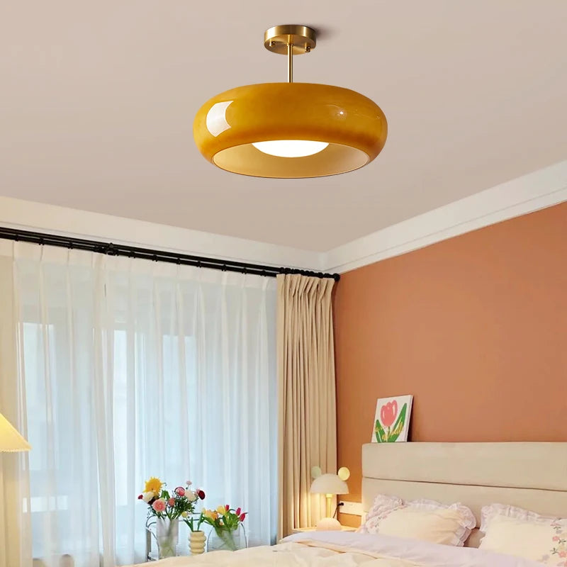 IWHD nordique plafond moderne à LEDs lampe maison éclairage intérieur chambre salon salle à manger cuivre jaune verre abat-jour lampara - vue 3 sur 20