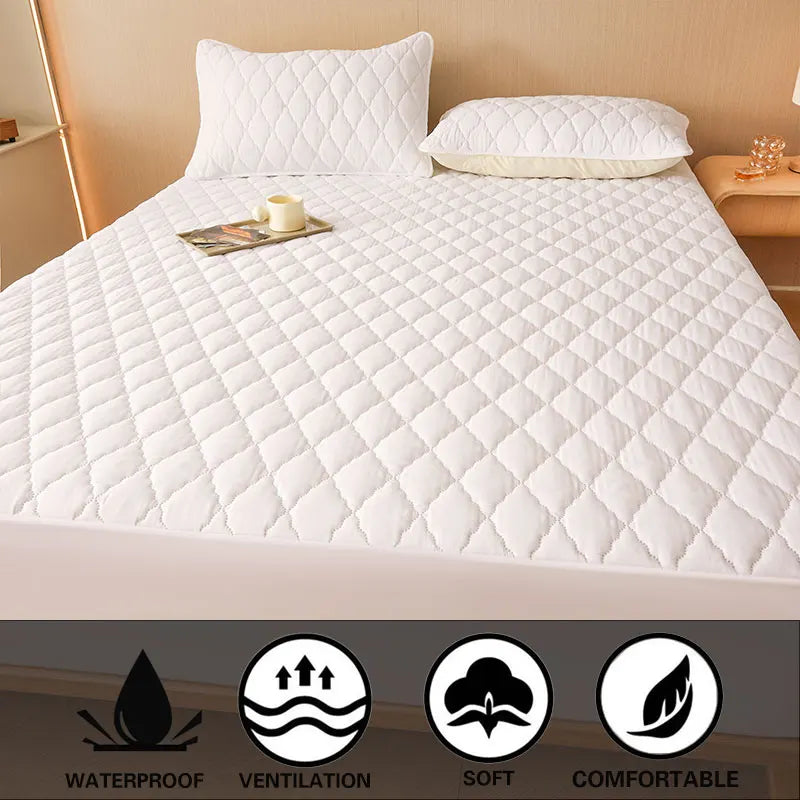 1PC Thicken Solid Color Checked Mattress Cover,Cotton-padded Breathable,Dust Proof,All SeasonsSuitable For The Bedroom, - vue 4 sur 10