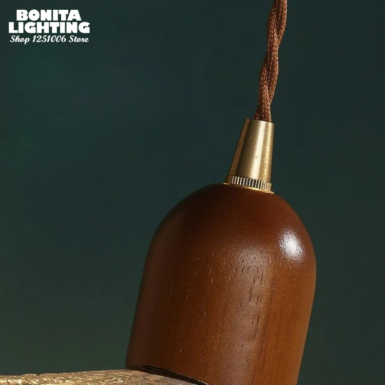 suspension lotus en noyer laiton et verre rétro - vue 6 sur 8