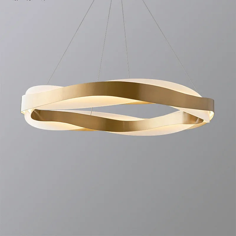 lustre led moderne anneaux brossés en cristal - vue 4 sur 12