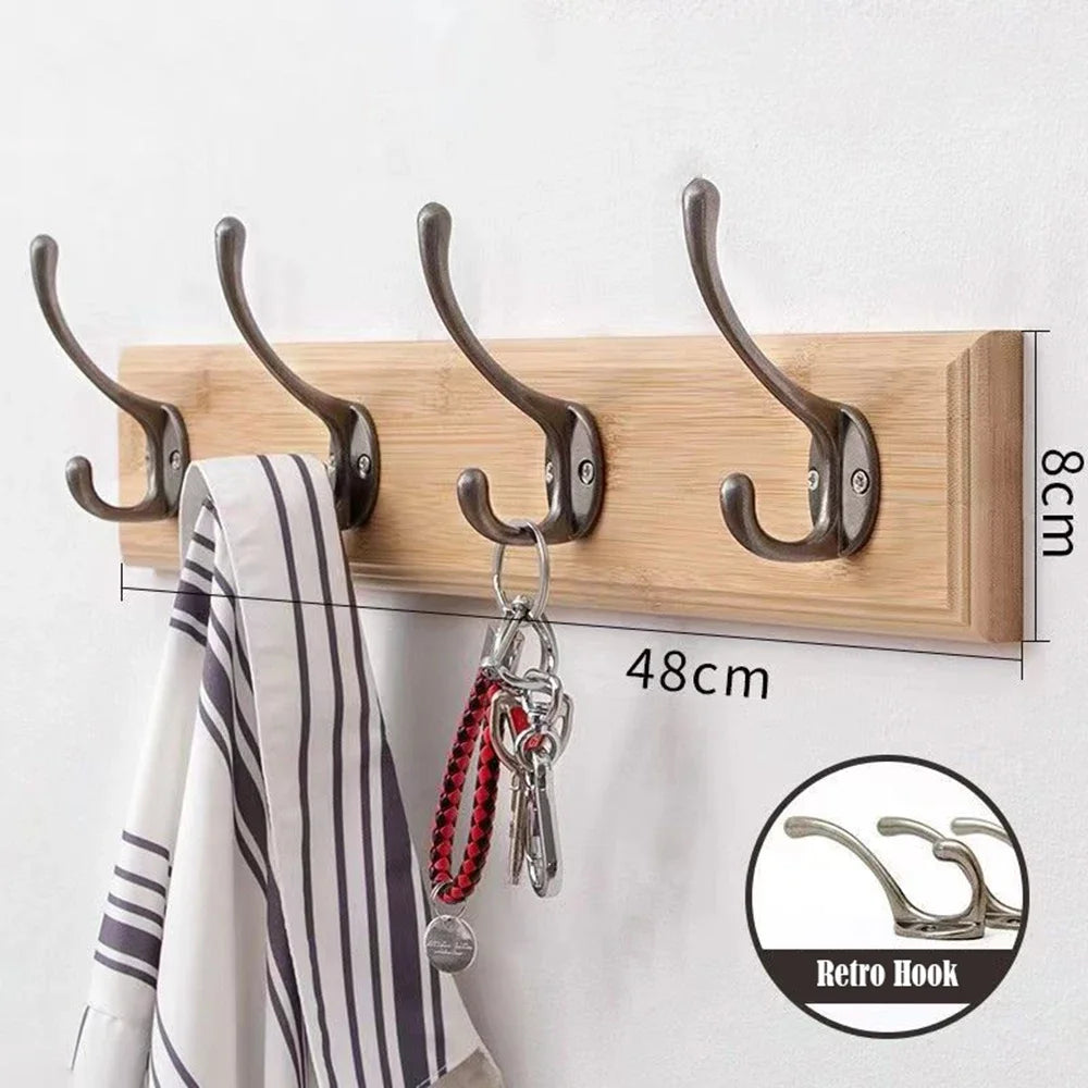 porte-manteau mural en bois massif avec crochets et cintres décoratifs - vue 6 sur 15