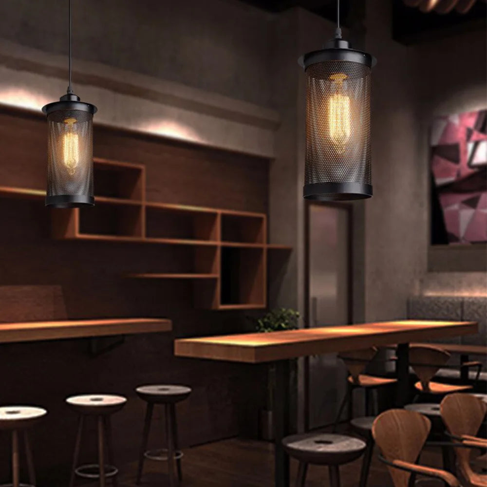 E27 Industrial Cage Ceiling Pendant Light,Wire Cage Loft Pendant Lamp Shade Small Hanging Lighting Fixture - vue 2 sur 6