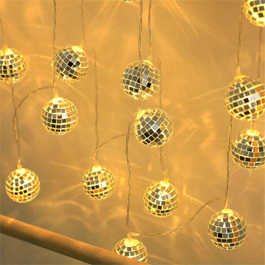 guirlande lumineuse 20 leds miroir boule disco décoratif à piles - vue 4 sur 8