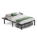 VASAGLE Double Bed Frame, Metal Bed Frame, with Bedside Shelves, Guest Bed Frame, for 190 x 140 cm Mattresses, Easy Assembly