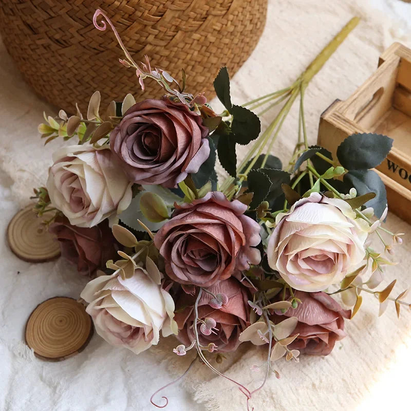 bouquet de roses artificielles en soie pour décoration intérieure - vue 9 sur 13