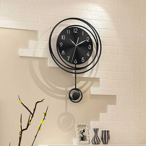 Circular hollow swinging wall clock with Arabic numeral scale clock, living room, bedroom, office, home decoration clock - vue 2 sur 9