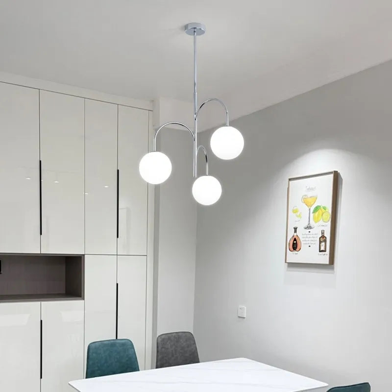 lustre boule de verre scandinave avec tige et câble de suspension - vue 4 sur 8