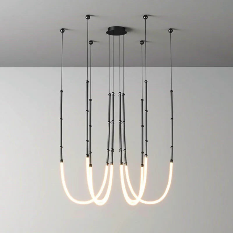 Italian New Restaurant LED Chandelier Modern Villa Living Room Creative Hanging Lamp Simple Line Lights Duplex Floor Chandeliers - vue 2 sur 16