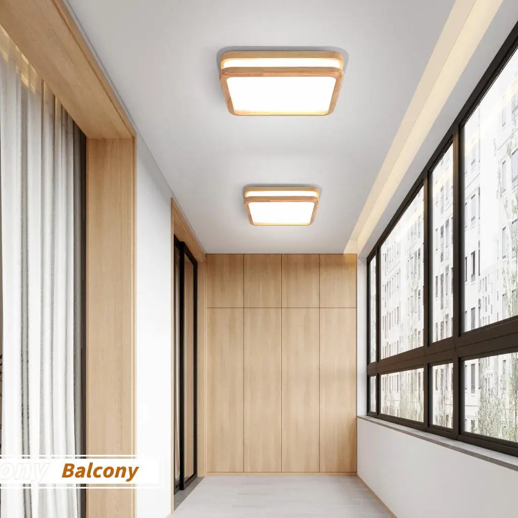 plafonnier led ultra-fin design nordique moderne avec abat-jour en bois - vue 5 sur 8