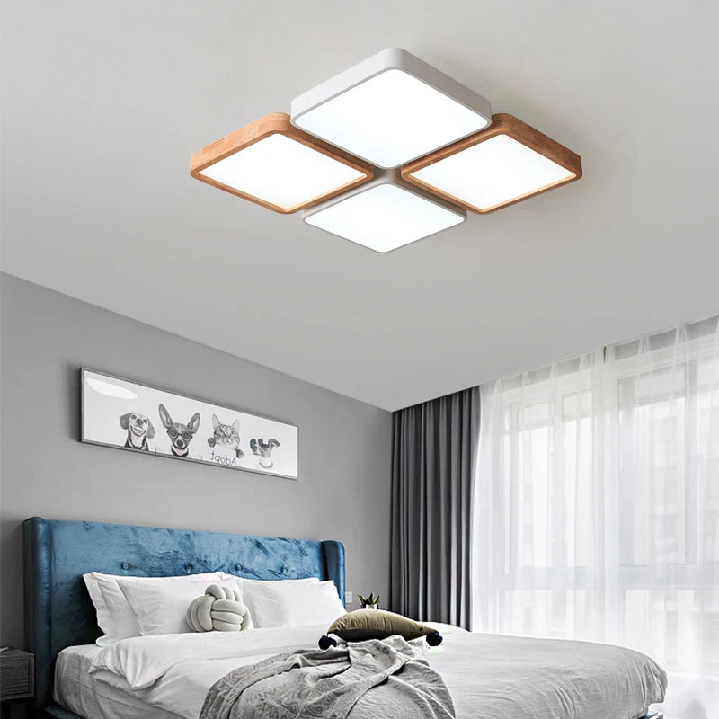plafonnier nordique encastré rectangle led bois macaron - vue 6 sur 12
