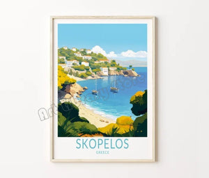 affiche rétro sur toile île de santorin art mural décoration