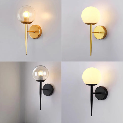 Applique murale boule de LED nordique appliques murales boule de verre nordique pour escaliers couloir chambre lampe de chevet E27 appliques murales d'intérieur lumières - vue 2 sur 14