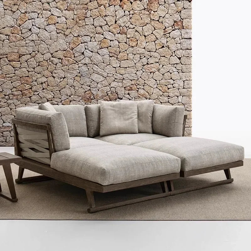 ensemble de canapés extérieurs en teck imperméable pour jardin et patio - vue 5 sur 15