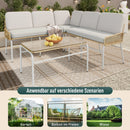 Poly rattan set, garden set, sofa lounge for 4-5 people, corner sofa, tempered glass, table & pads, apricot Gray, natural