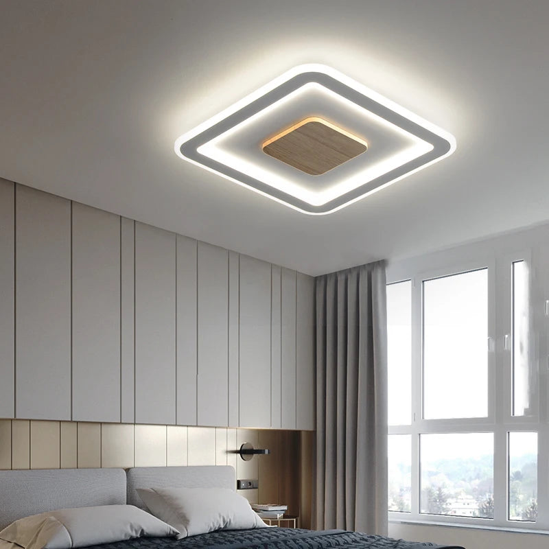 plafonnier led ultra-mince bois massif style nordique moderne 2022 - vue 5 sur 12