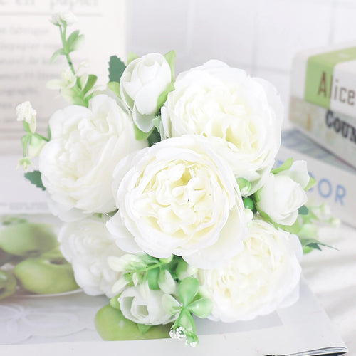 fleurs artificielles soie pivoine hortensia décoration mariage bouquet - vue 24 sur 40