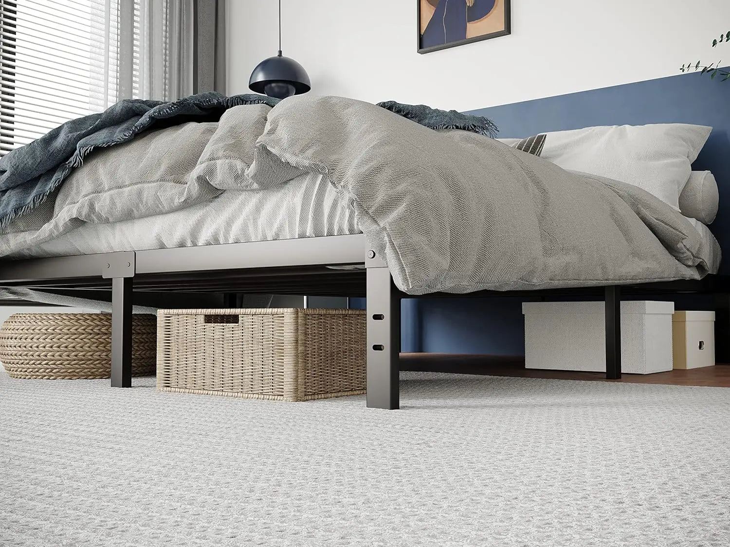 Metal Bed Frame – Heavy Duty Mattress Foundation with Anti-slip Steel Slat Support, Durable Platform Base with Underbed Storage - vue 6 sur 12