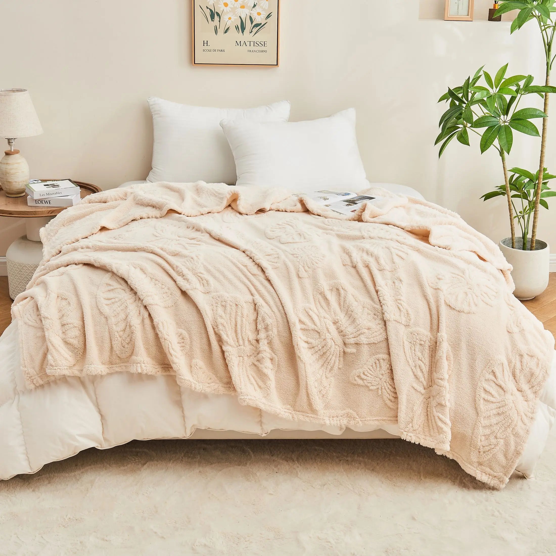 plaid sherpa jacquard doux motif plaid salon chambre - vue 4 sur 6