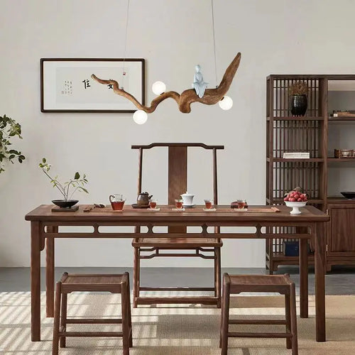 Lustre design Zen résine style bois à Branches suspension - vue 6 sur 7