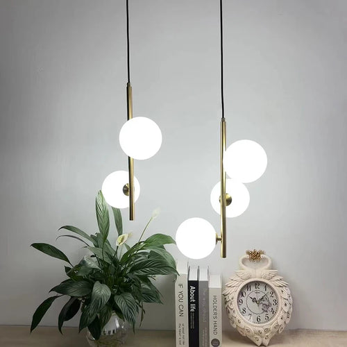 Boule de verre nordique suspension LED lumières en laiton noir chambre suspension lampe moderne salon salle à manger décor luminaires - vue 2 sur 10