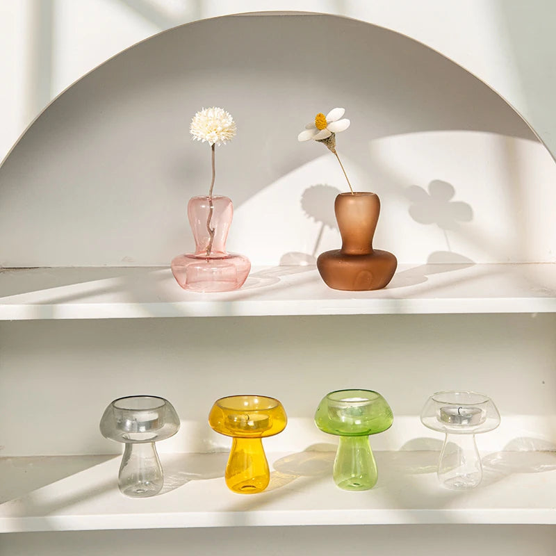 bougeoir champignon en verre nordique pour décoration et fête - vue 4 sur 12